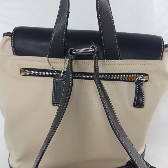 Vintage Coach Womens Backpack Bag Beige Black Canvas Leather Daypack Classic - Picture 6 of 16